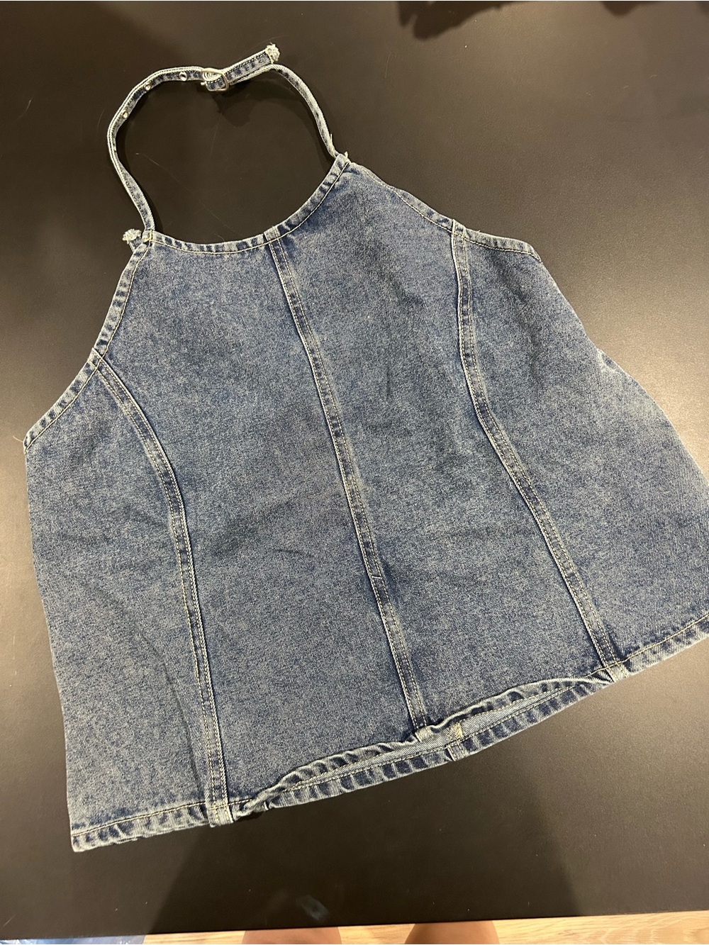 Indigo Denim Halter Camisole in Medium Blue